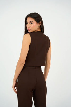 Brown Classic Vest & Pleated Straight Pants Set - Hushy Wear