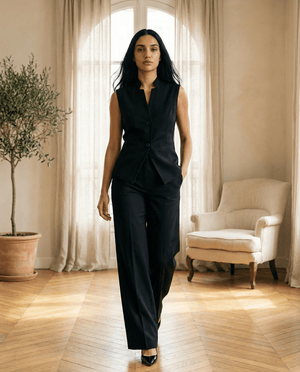 Premium V - Line Vest & Pants Set - Black - Hushy Wear
